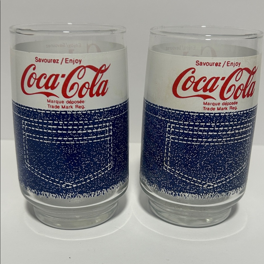 Coca-Cola Glasses with Red Logo and Blue Pocket Design